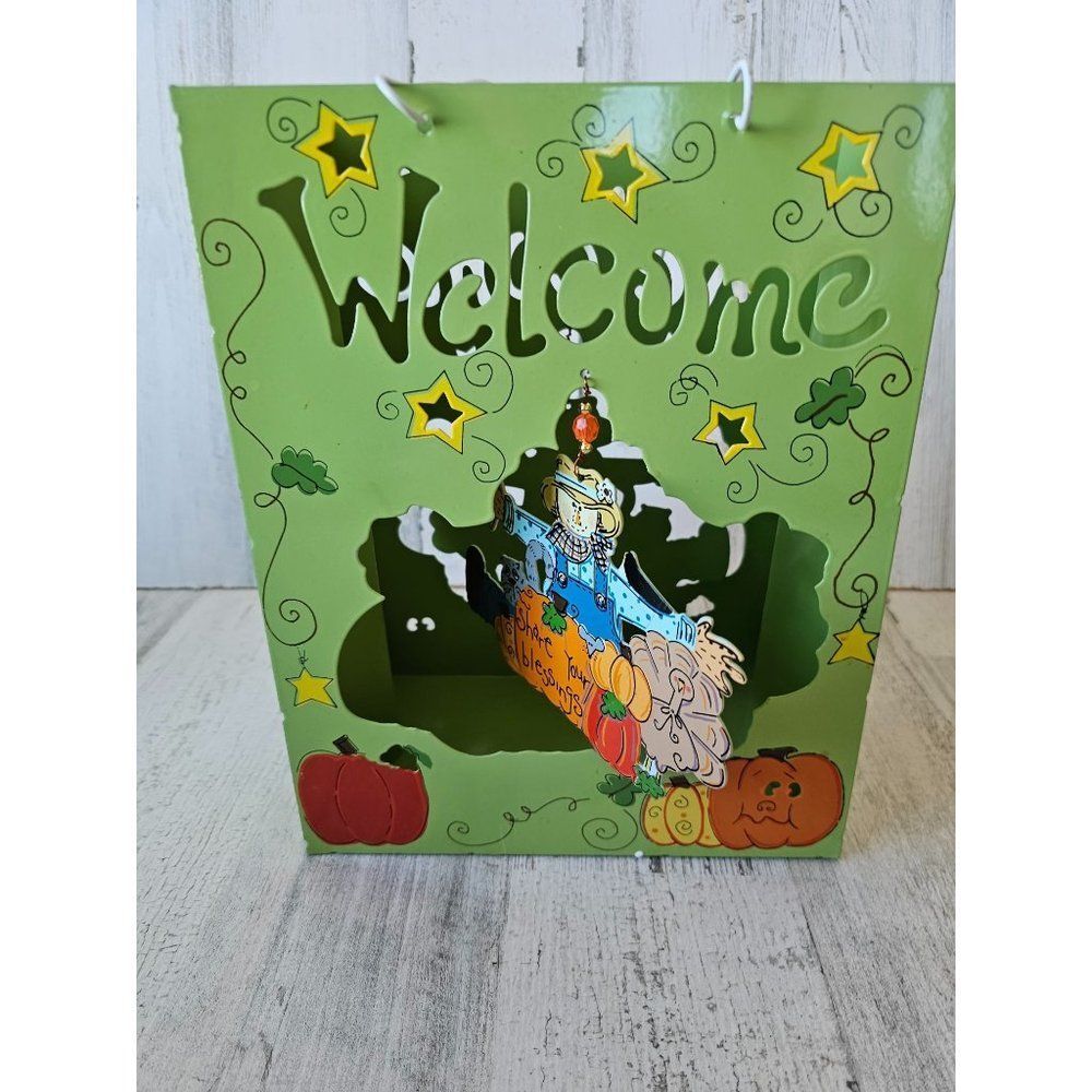 Metal scarecrow‎ Thanksgiving bag decor fall tea light candle holder home